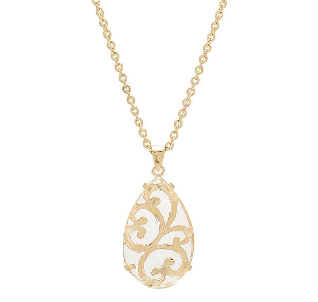 Crystal Quartz Teardrop Filigree Pendant & Chain - TurkishBling