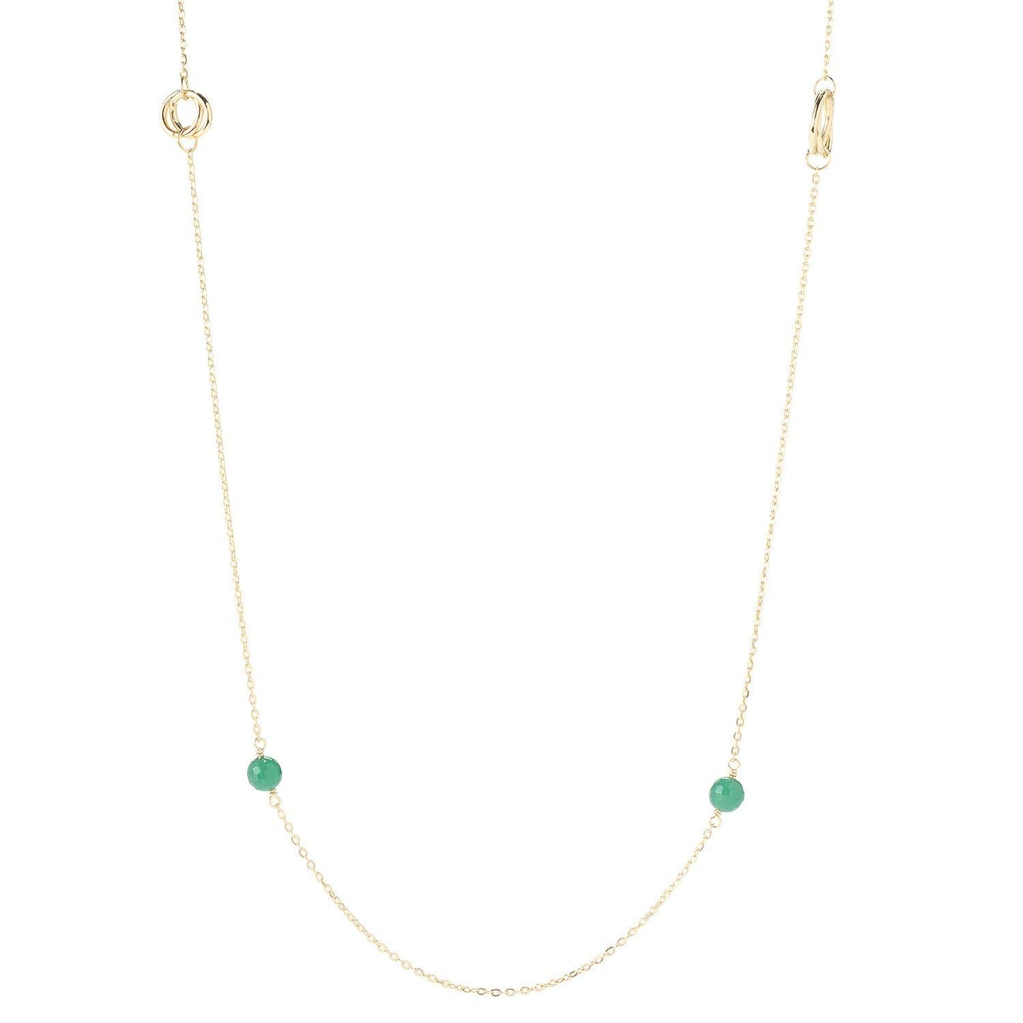 Beaded Station Necklace – 32" Minimalist Design with 6mm Gemstone Beads and Gold Stations