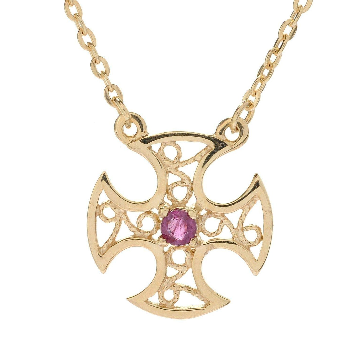 Charm Necklace Collection with Ruby – Angel Wings, Elephant, Cross – Gold over Bronze - TurkishBling