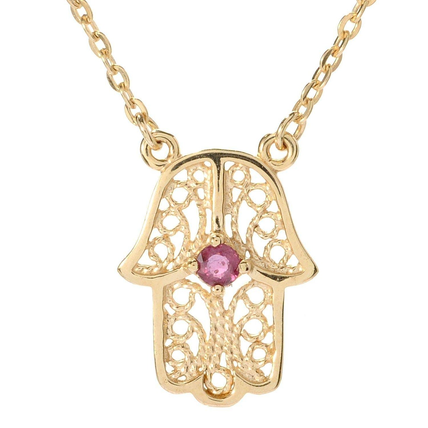 Charm Necklace Collection with Ruby – Angel Wings, Elephant, Cross – Gold over Bronze - TurkishBling