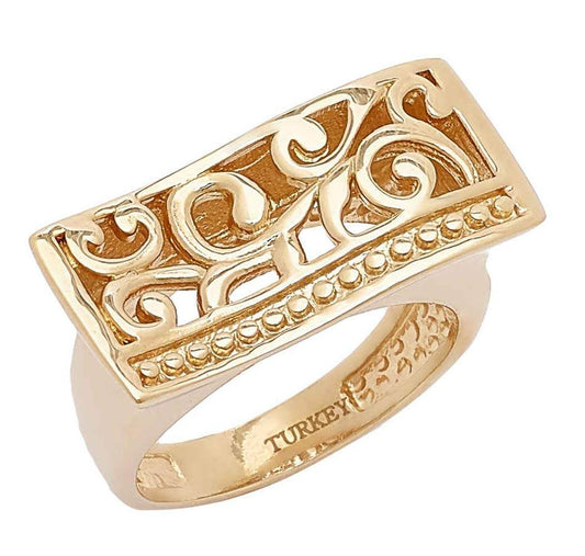Scrollwork Wave Ring . Yellow Gold or Rose Gold - TurkishBling