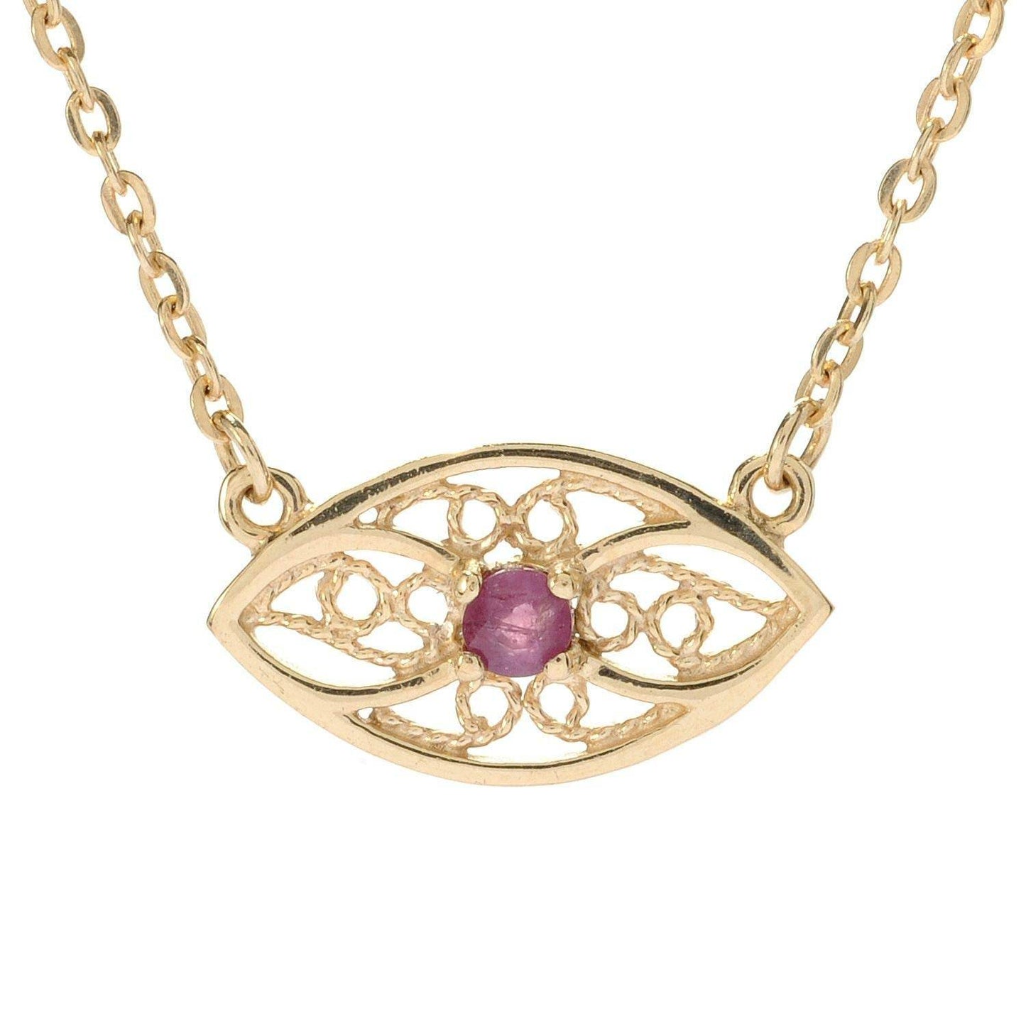 Charm Necklace Collection with Ruby – Angel Wings, Elephant, Cross – Gold over Bronze - TurkishBling