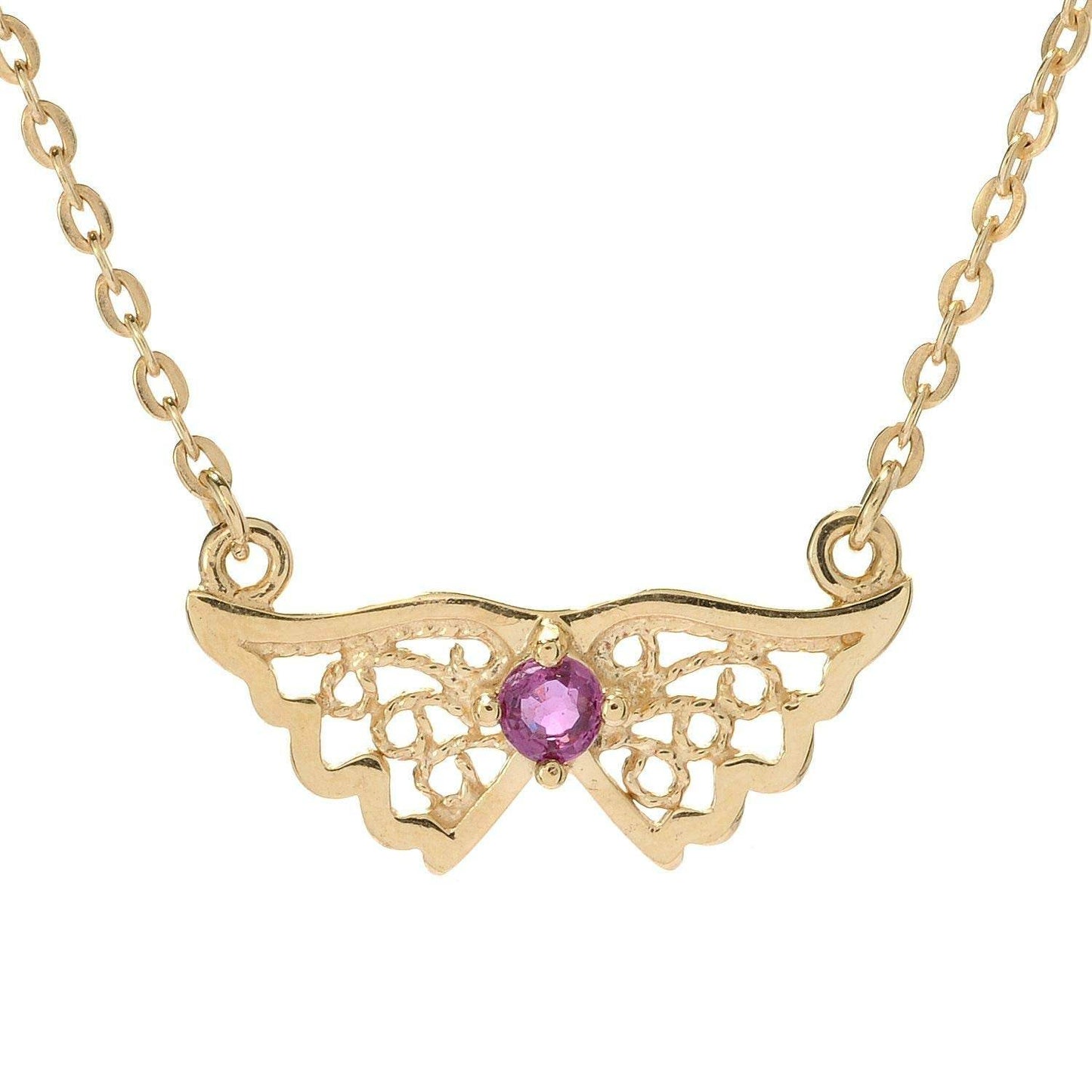 Charm Necklace Collection with Ruby – Angel Wings, Elephant, Cross – Gold over Bronze - TurkishBling
