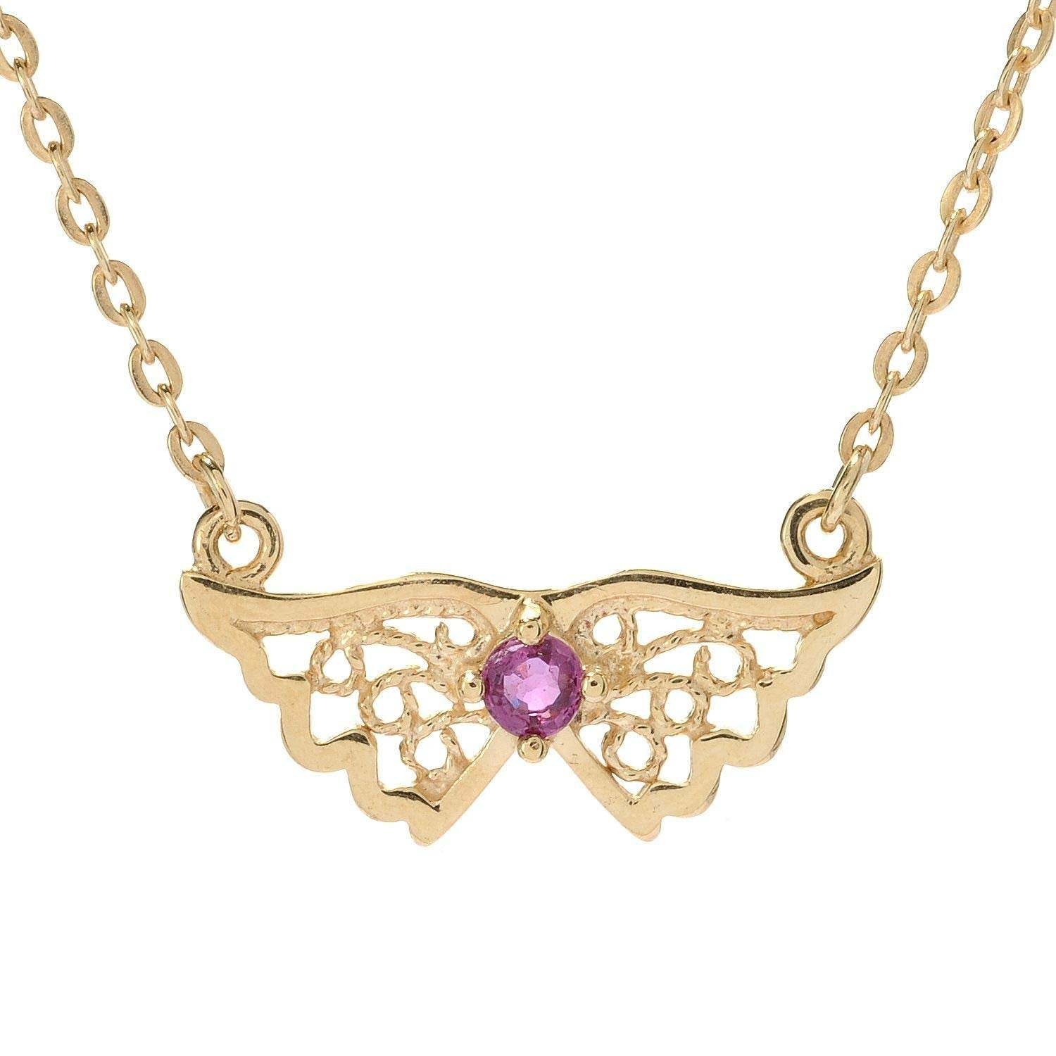 Charm Necklace Collection with Ruby – Angel Wings, Elephant, Cross – Gold over Bronze - TurkishBling
