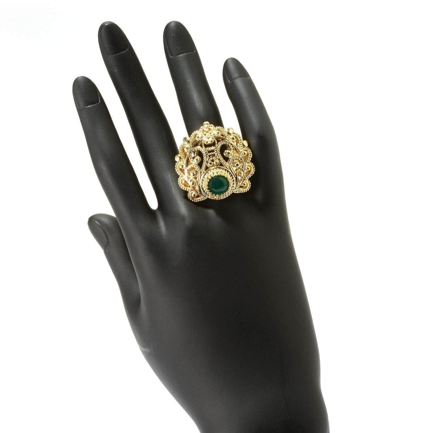 18K Gold Plated 8mm Agate Filigree Ring - TurkishBling