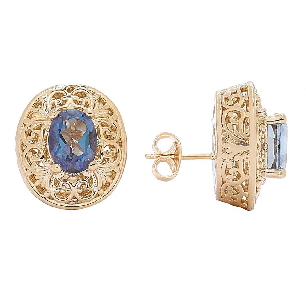 18K Gold Plated Gemstone Oval Stud Earrings - TurkishBling