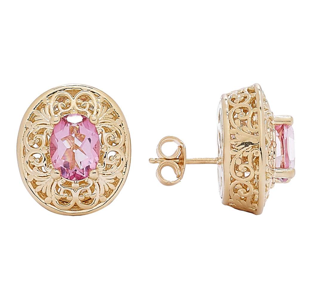 18K Gold Plated Gemstone Oval Stud Earrings - TurkishBling