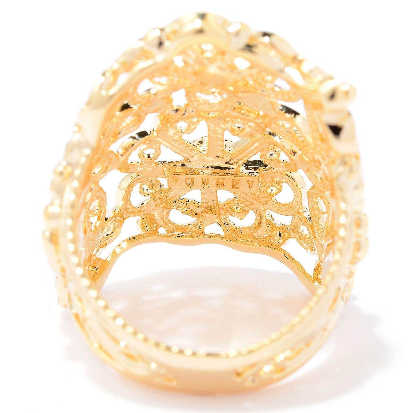 18K Gold Plated Floral Scrollwork Filigree Ring - TurkishBling