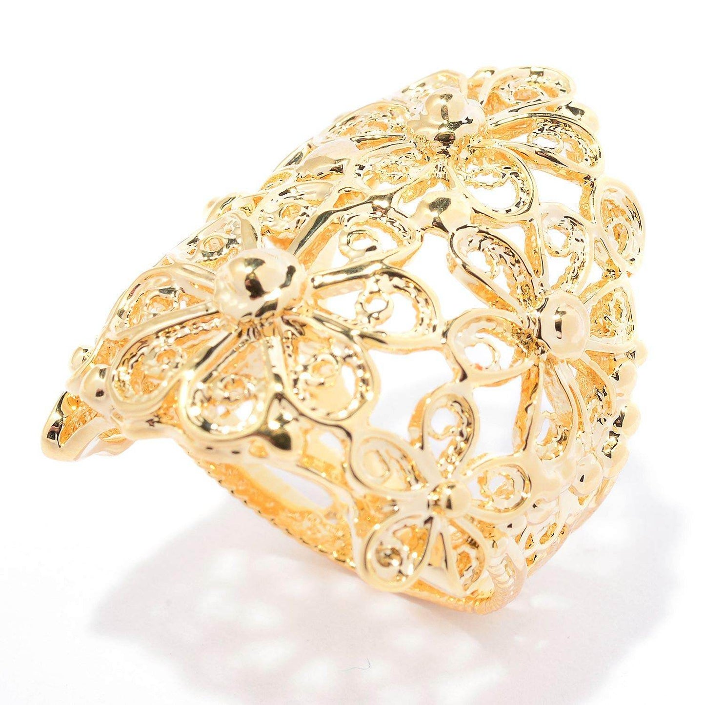 18K Gold Plated Floral Scrollwork Filigree Ring - TurkishBling