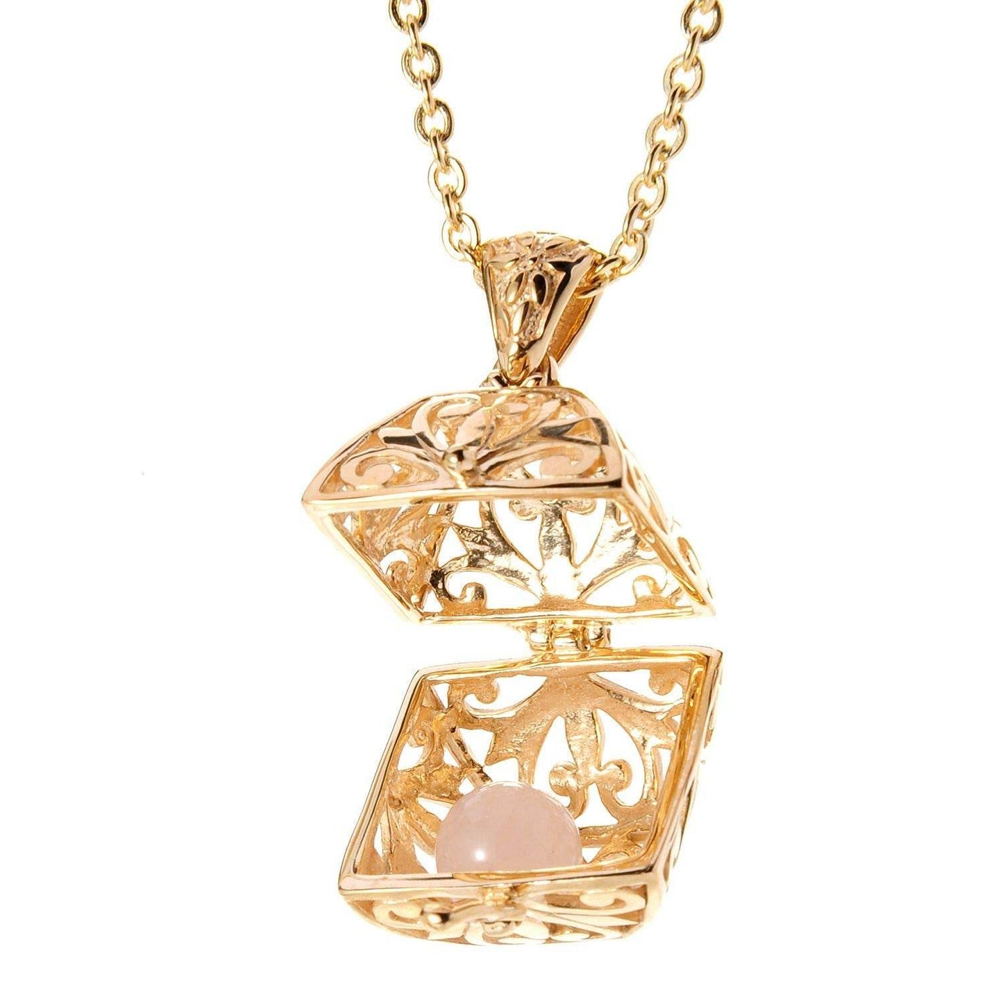 Byzantine Scrollwork 18K Gold Plated 8mm Loose Gemstone Charm Box Pendant - TurkishBling