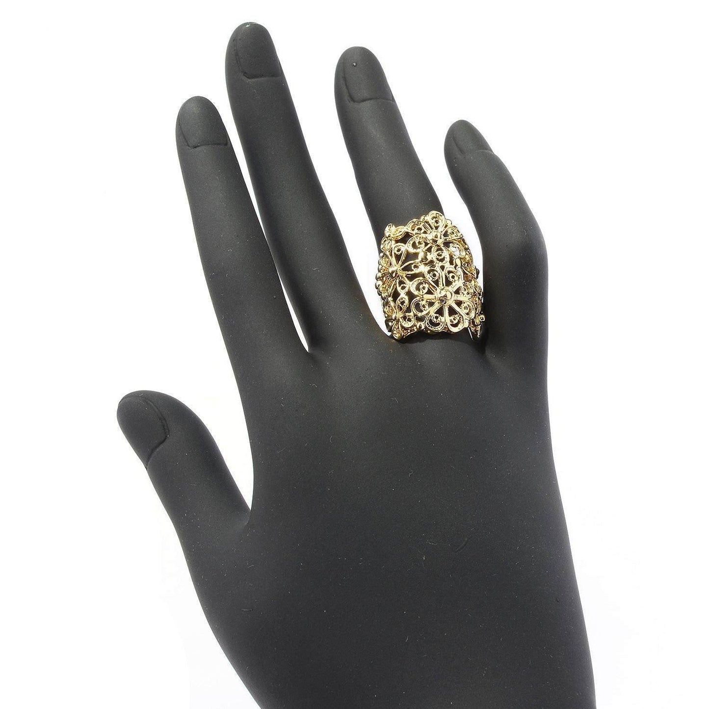 18K Gold Plated Floral Scrollwork Filigree Ring - TurkishBling