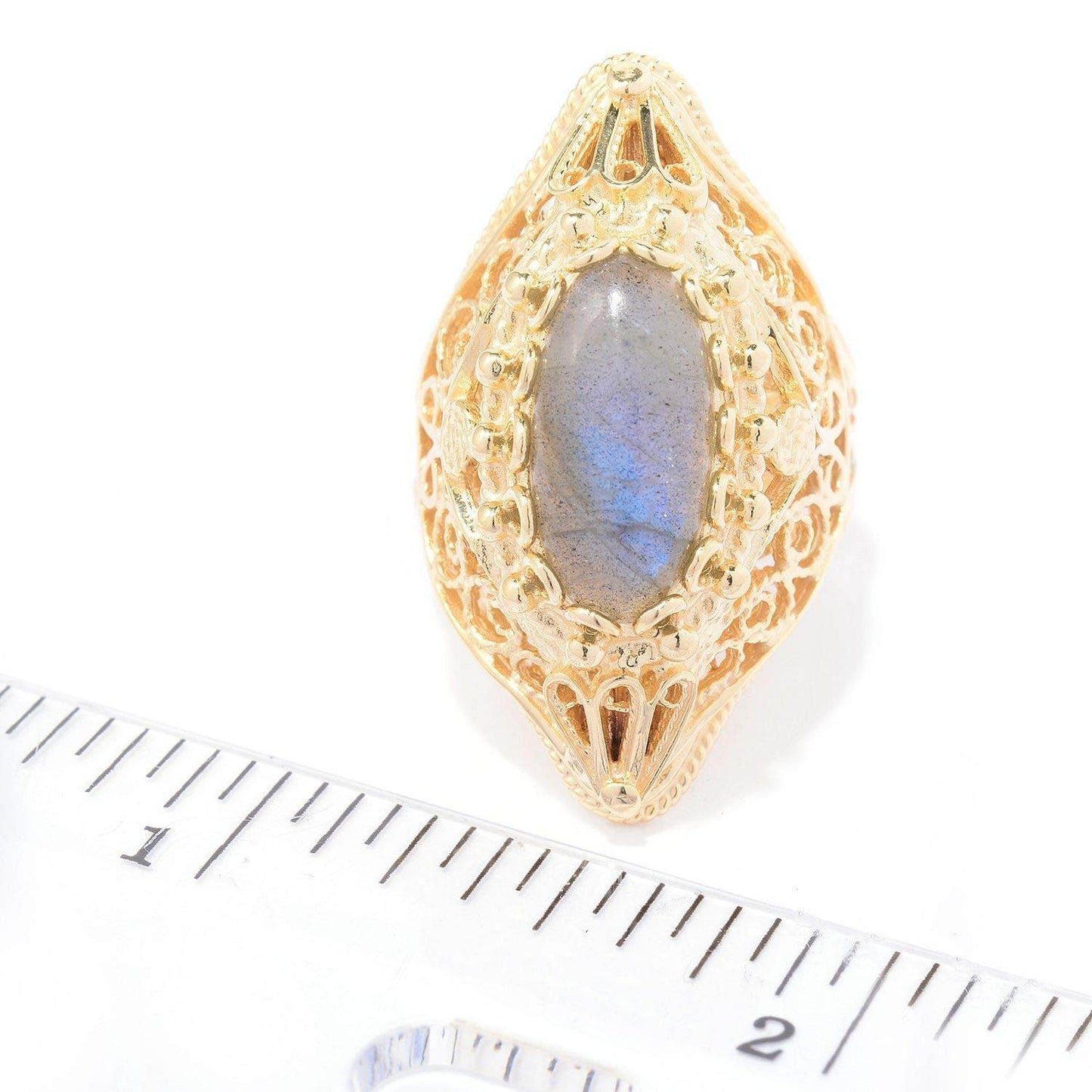 April Venus 18K Gold Plated 14 x 7mm Labradorite Ring - TurkishBling