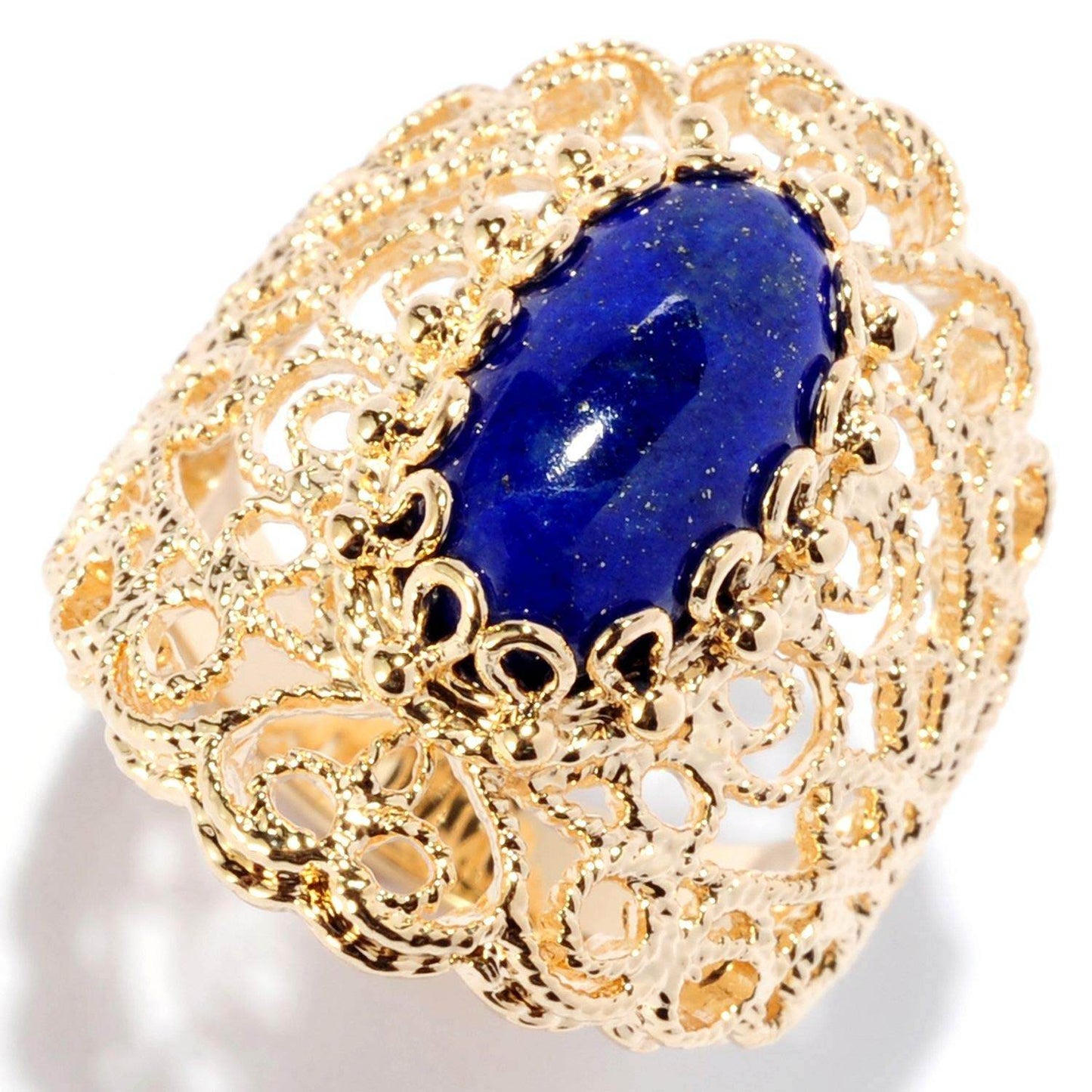 18K Gold Plated 14 x 7mm Gemstone Filigree Ring - TurkishBling