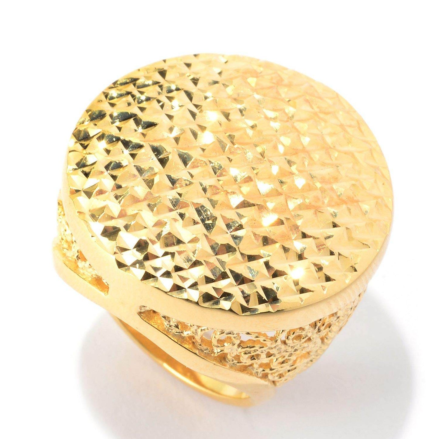 18K Gold Plated Bronze Diamond Cut & Filigree Dome Ring - TurkishBling