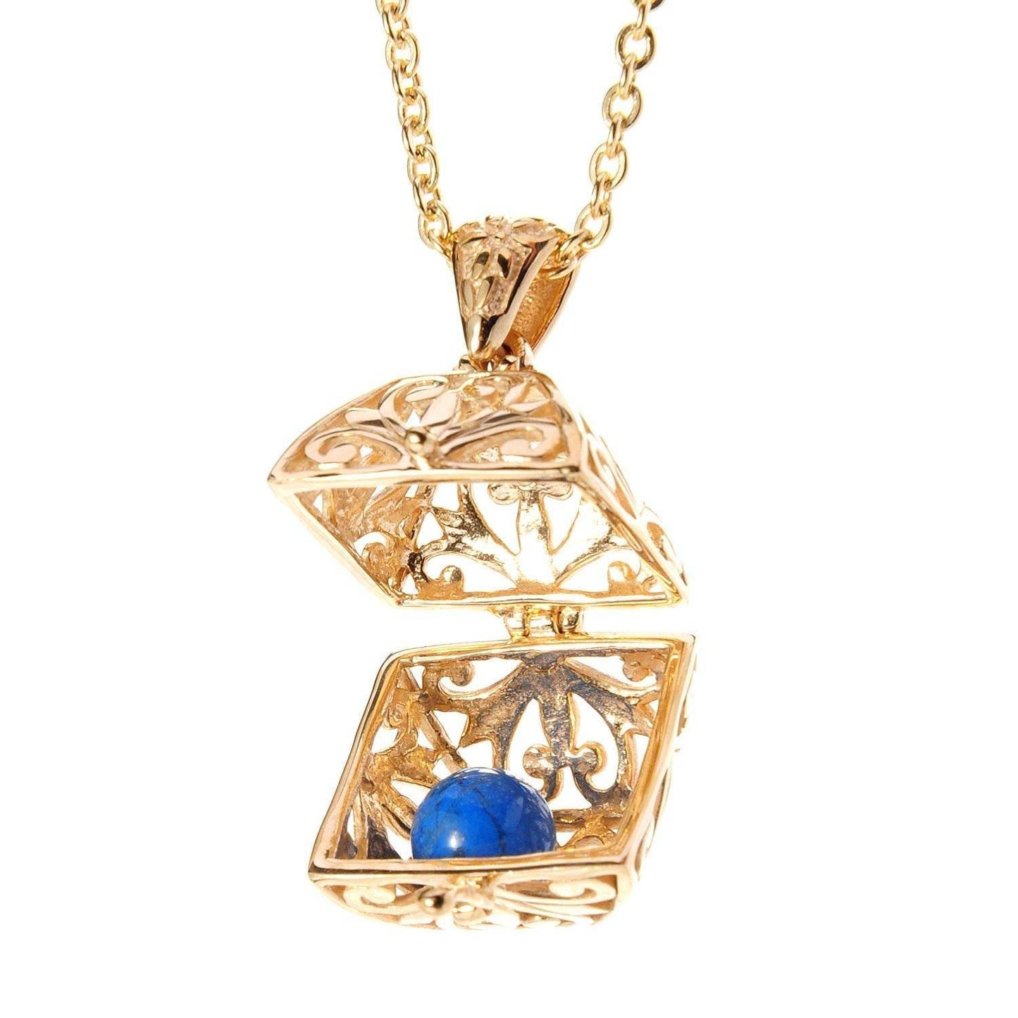 Byzantine Scrollwork 18K Gold Plated 8mm Loose Gemstone Charm Box Pendant - TurkishBling