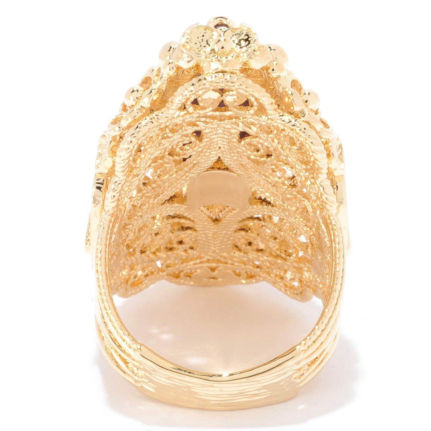 18K Gold Plated 22 x 8mm Charoite Filigree Ring - TurkishBling