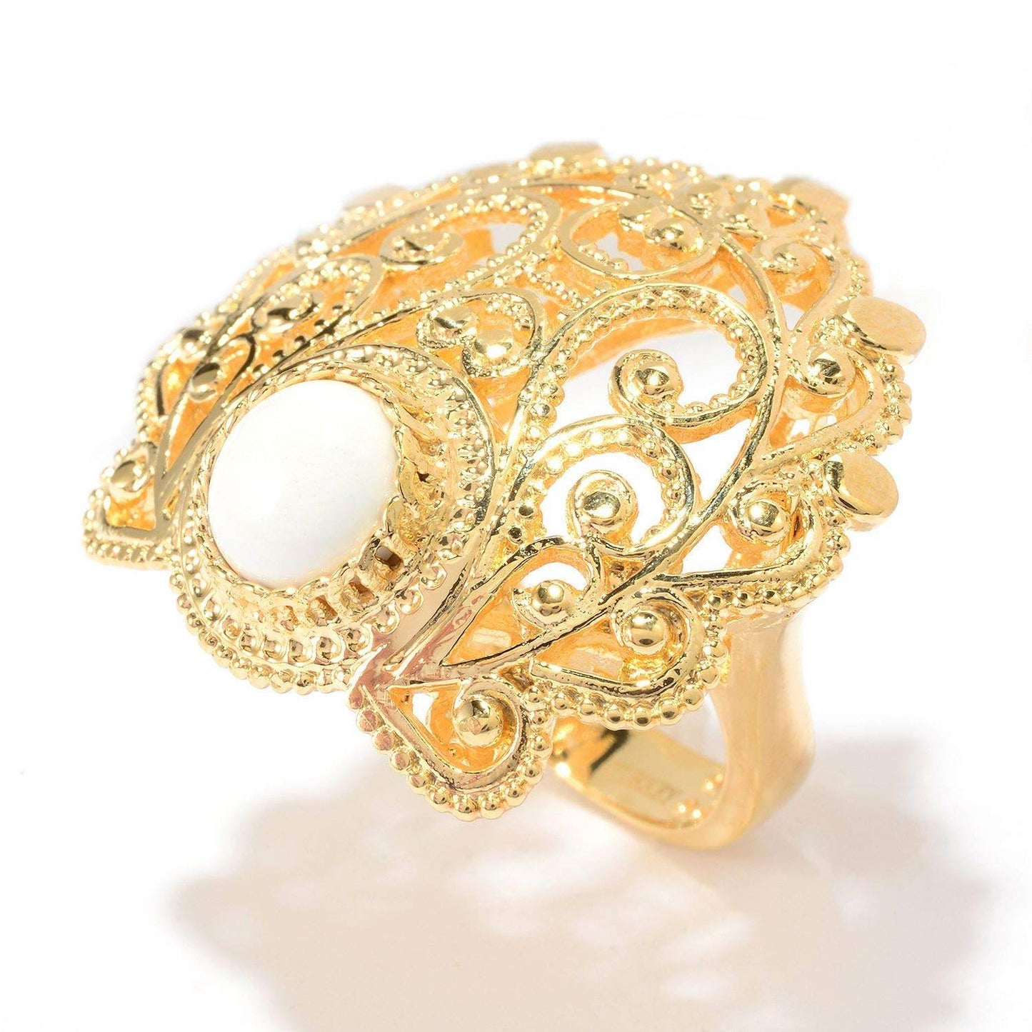 18K Gold Plated 8mm Agate Filigree Ring - TurkishBling
