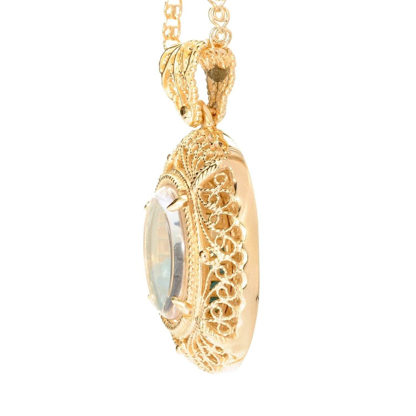 Filigree Locket Shaker Pendant with Floating Gemstones – 36 in. Love Link Chain - TurkishBling