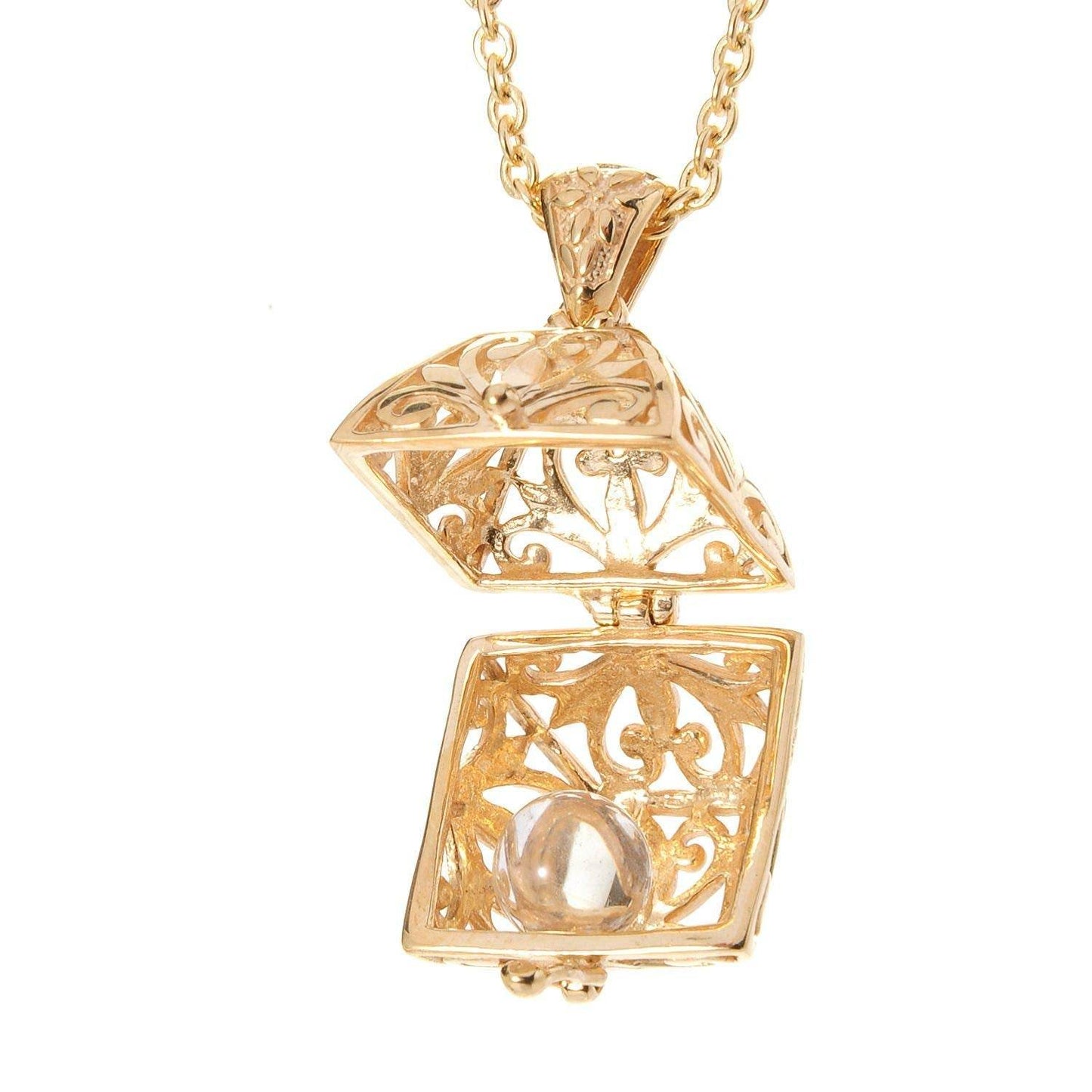 Byzantine Scrollwork 18K Gold Plated 8mm Loose Gemstone Charm Box Pendant - TurkishBling