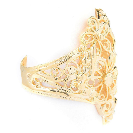 18K Gold Plated Floral Scrollwork Filigree Ring - TurkishBling