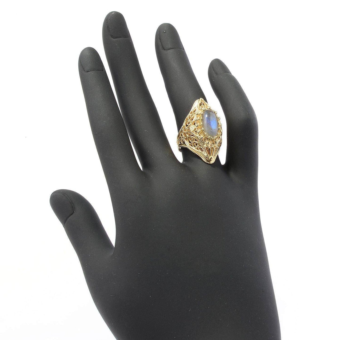 April Venus 18K Gold Plated 14 x 7mm Labradorite Ring - TurkishBling