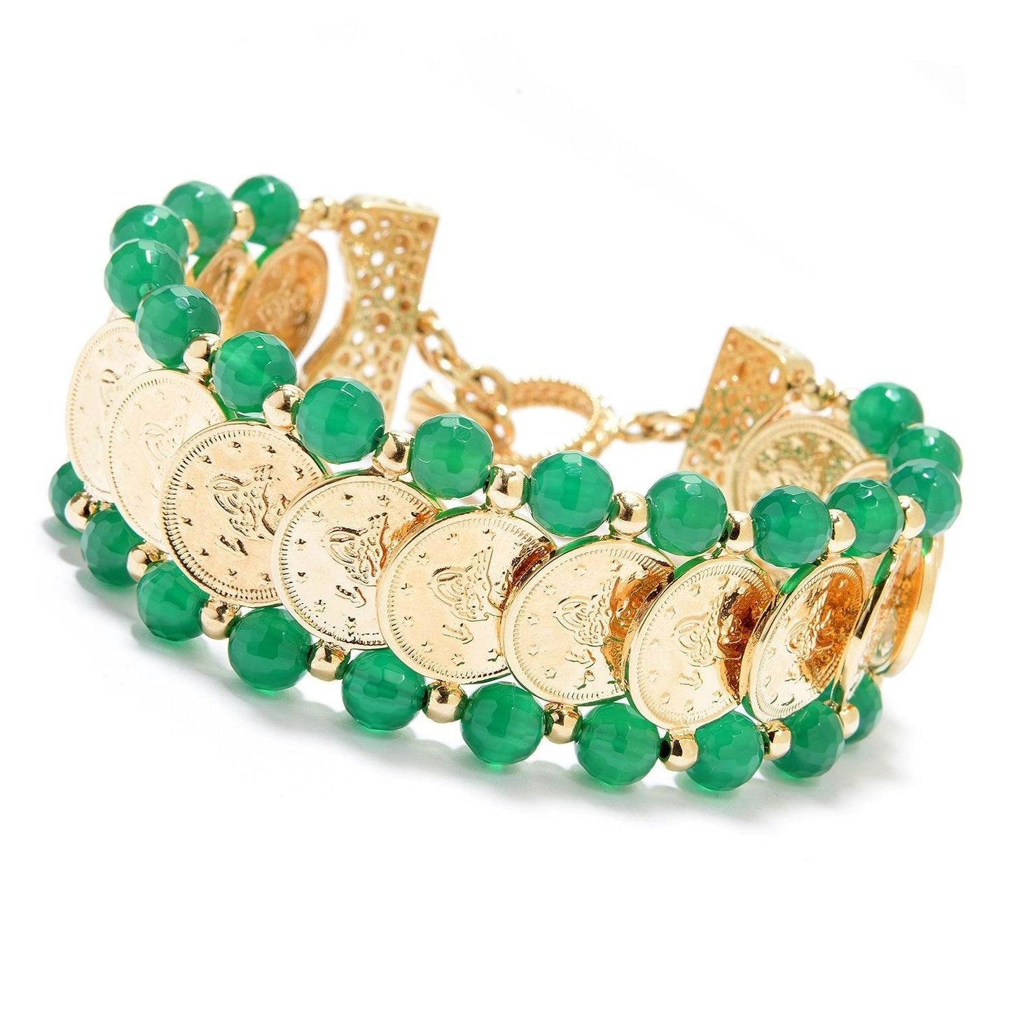 Gorgeous Turkish Coin Gem Statement Gold Bracelet . Lapis Agate Amethyst Blue Red - TurkishBling