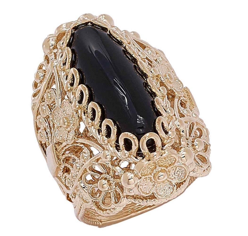 18K Gold Plated 22 x 8mm Charoite Filigree Ring - TurkishBling
