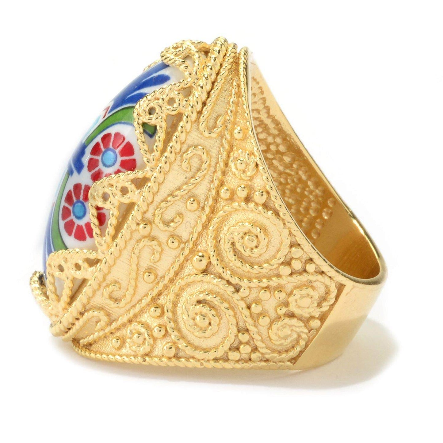 18K Gold Plated Hand-Painted Ceramic Ring - TurkishBling