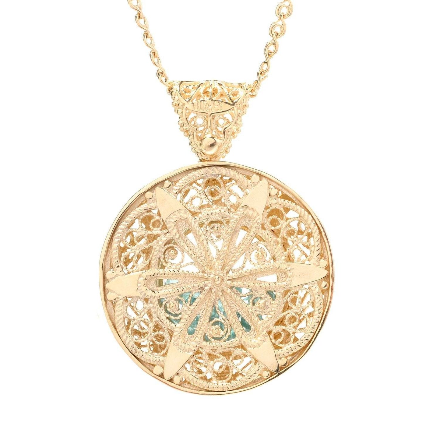Filigree Locket Shaker Pendant with Floating Gemstones – 36 in. Love Link Chain - TurkishBling