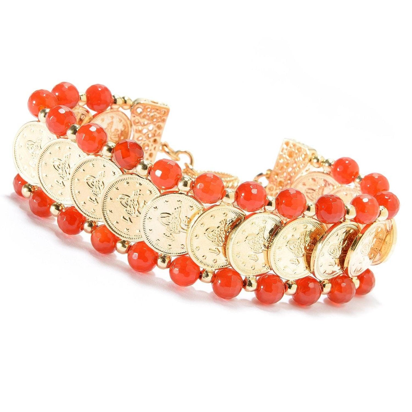 Gorgeous Turkish Coin Gem Statement Gold Bracelet . Lapis Agate Amethyst Blue Red - TurkishBling