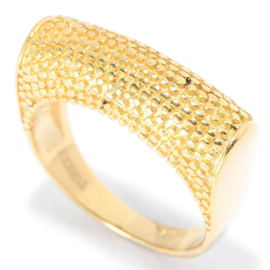 18K Gold Plated Polished & Textured Ring - TurkishBling