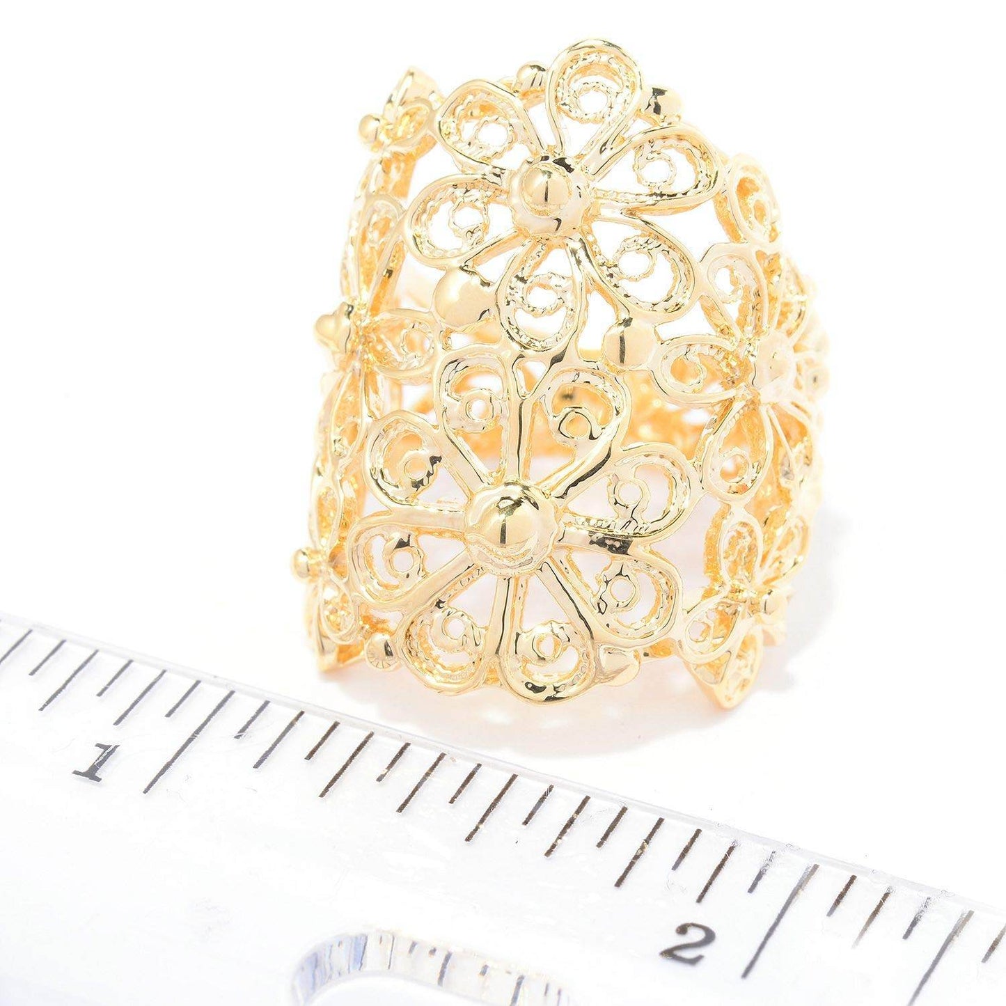 18K Gold Plated Floral Scrollwork Filigree Ring - TurkishBling