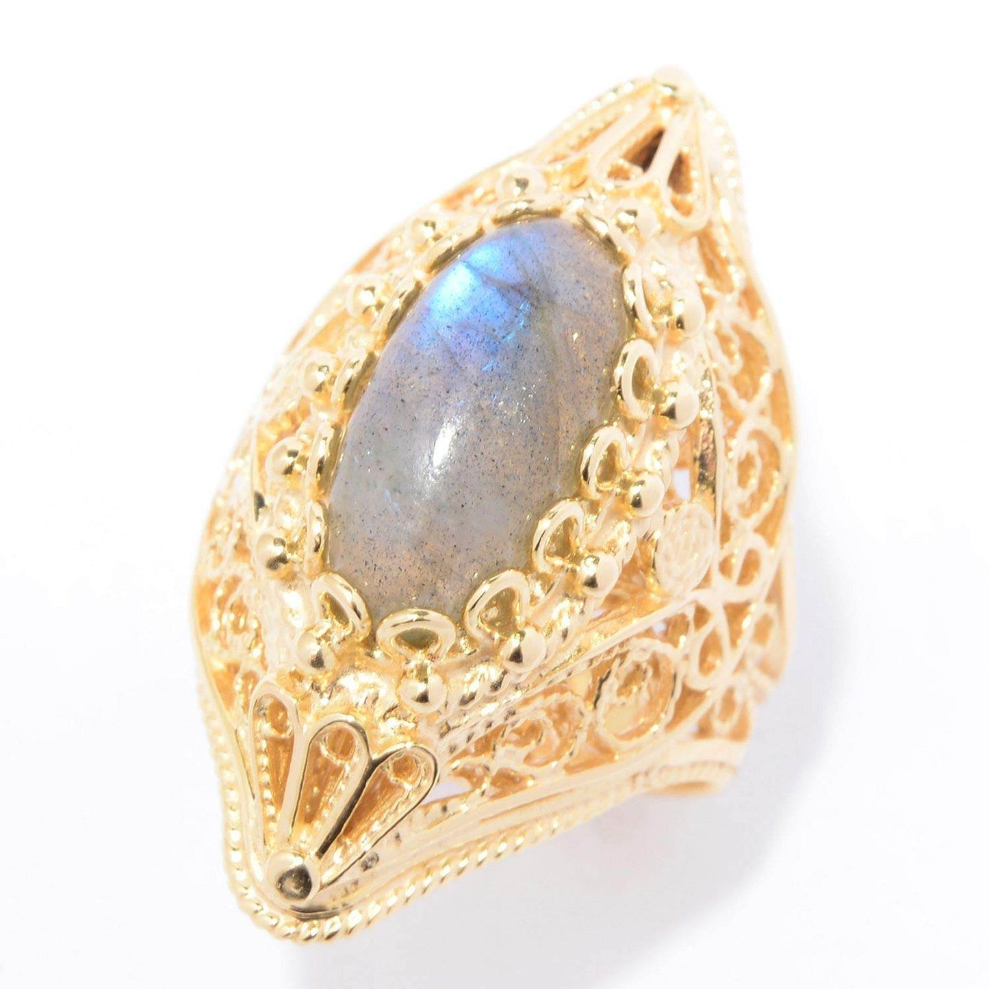 April Venus 18K Gold Plated 14 x 7mm Labradorite Ring - TurkishBling