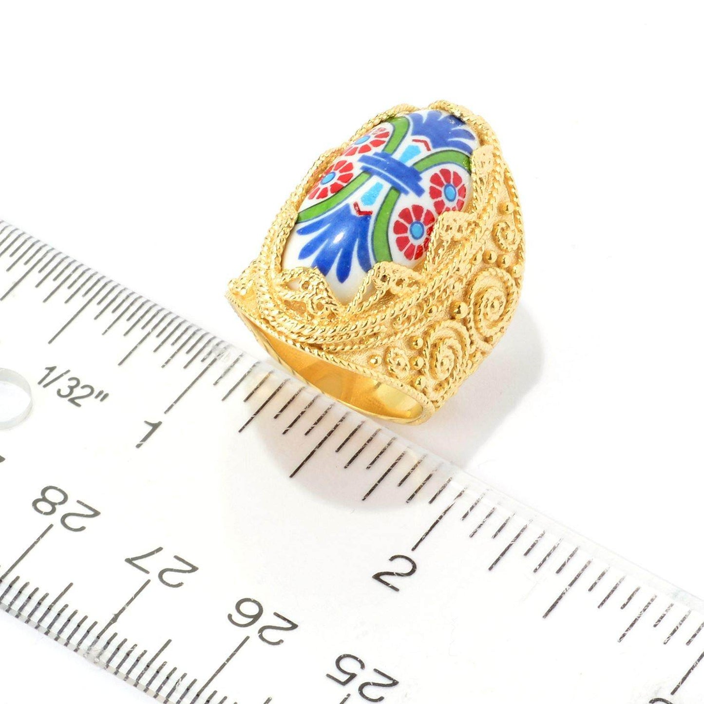18K Gold Plated Hand-Painted Ceramic Ring - TurkishBling
