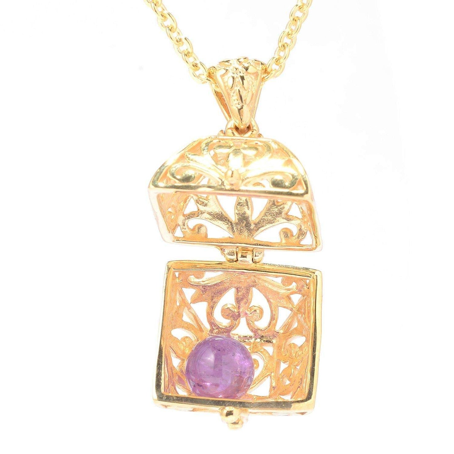 Byzantine Scrollwork 18K Gold Plated 8mm Loose Gemstone Charm Box Pendant - TurkishBling