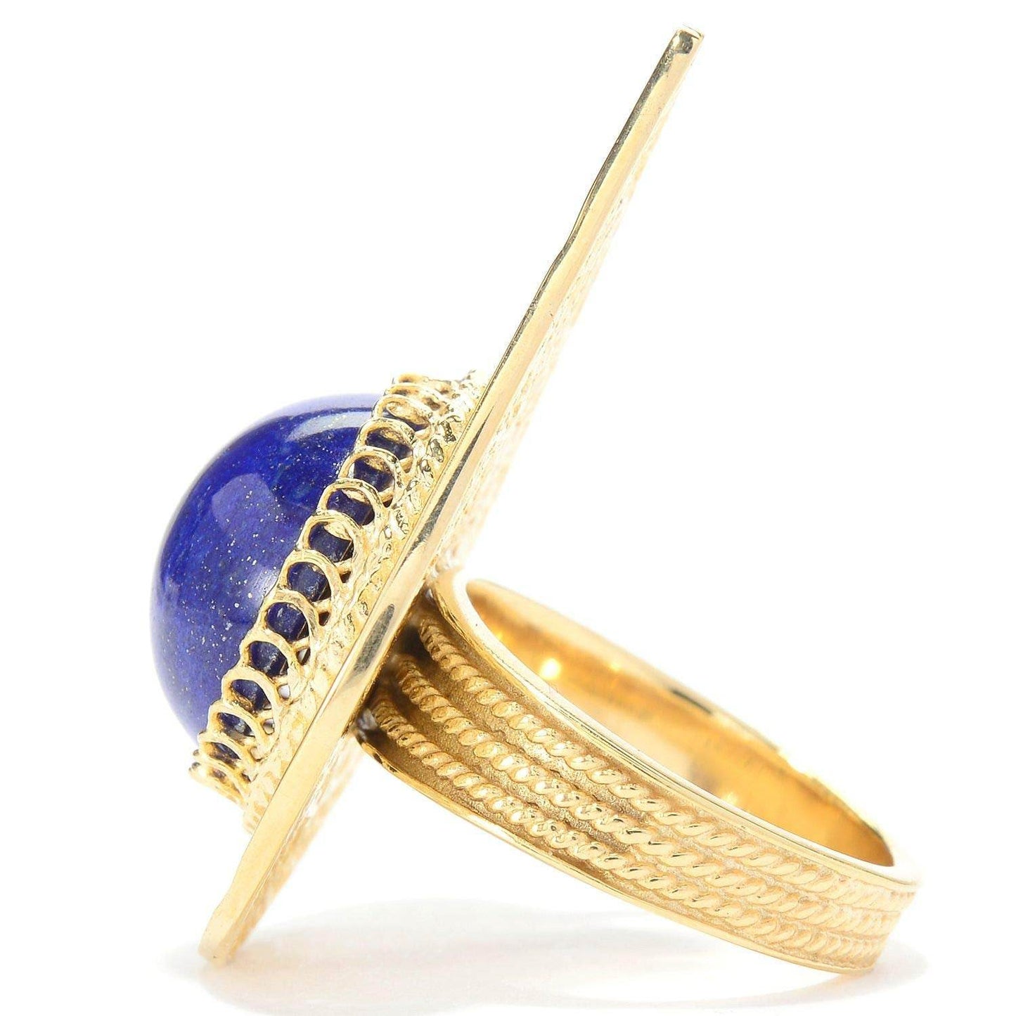 Statement size 14mm Round Lapis Cabochon Pear Shaped Filigree Ring - TurkishBling