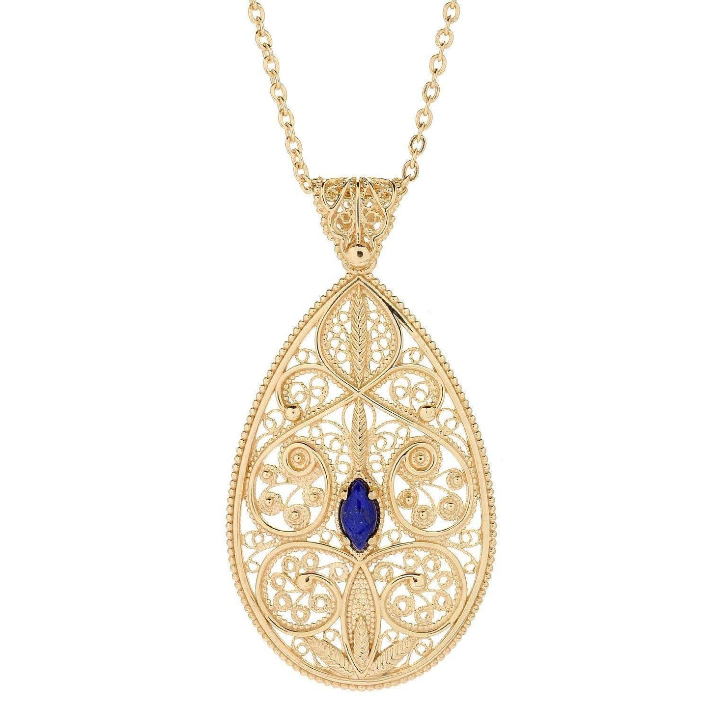 18K Gold Plated 10 x 5mm Gemstone Filigree Pendant - TurkishBling