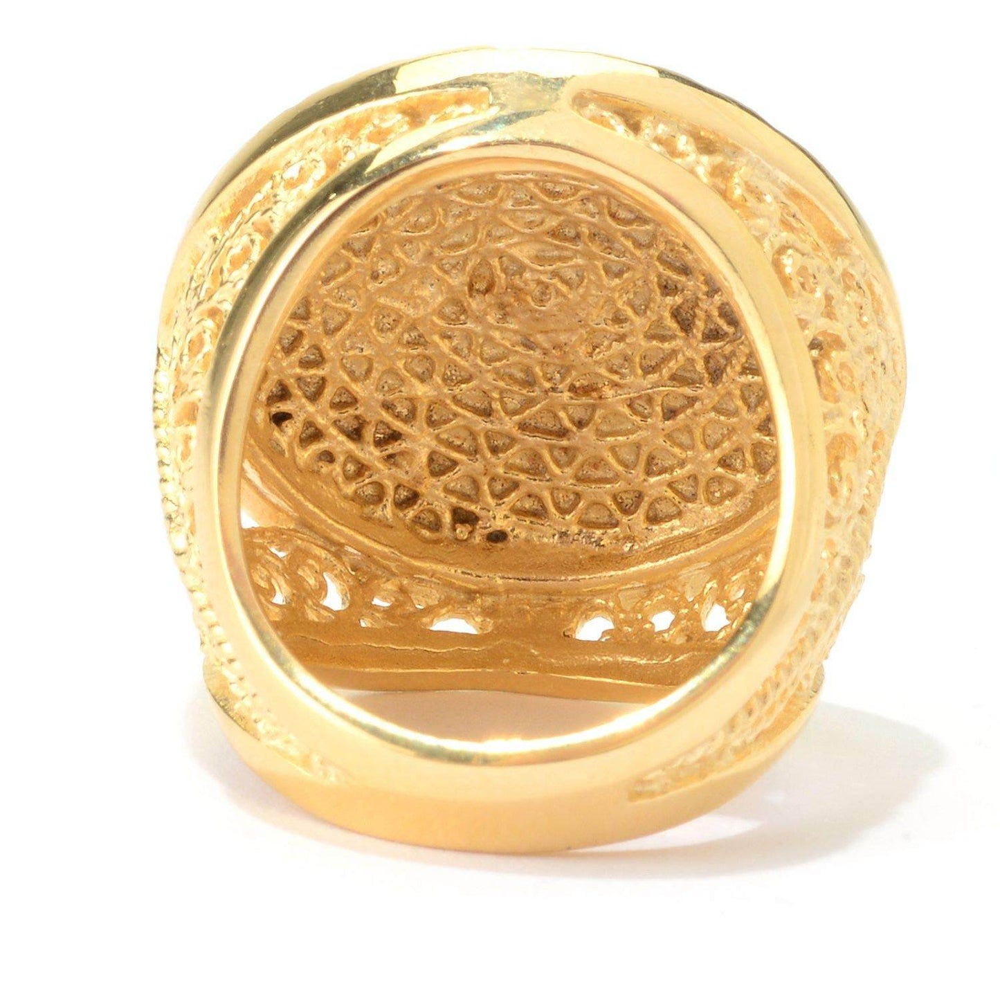 18K Gold Plated Bronze Diamond Cut & Filigree Dome Ring - TurkishBling