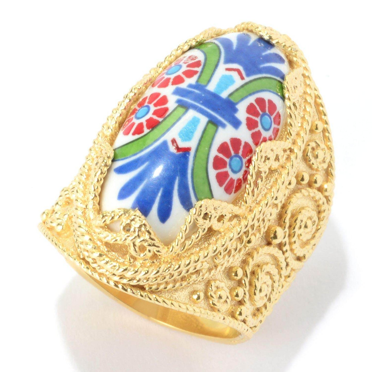 18K Gold Plated Hand-Painted Ceramic Ring - TurkishBling
