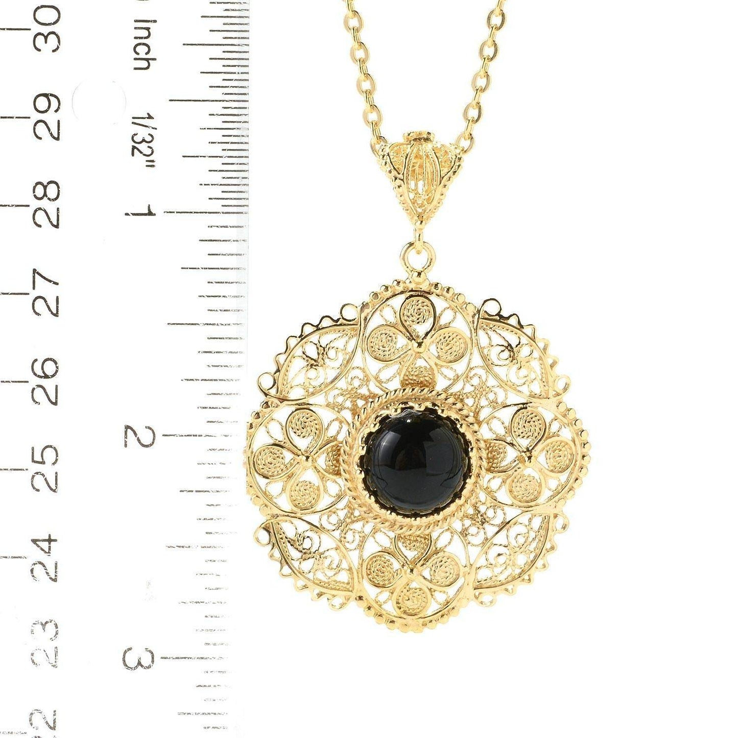 18K Gold Plated 12mm Gem & Flower Filigree Pendant - TurkishBling