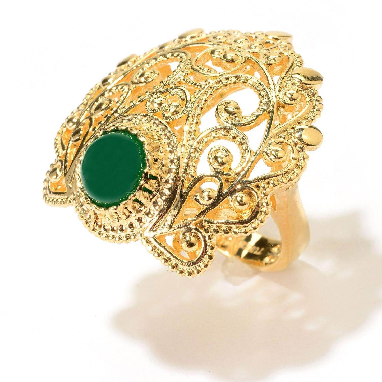 18K Gold Plated 8mm Agate Filigree Ring - TurkishBling