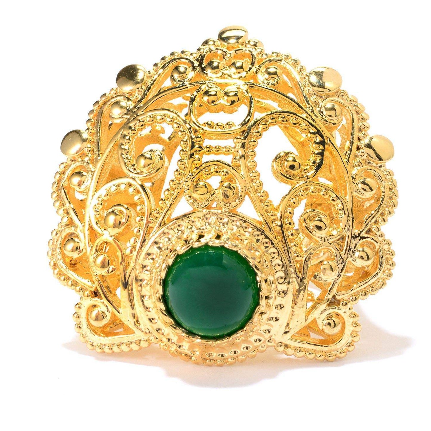 18K Gold Plated 8mm Agate Filigree Ring - TurkishBling