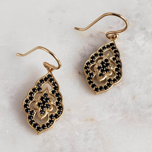 Elegant Black Spinel Turkish Drop Earrings - TurkishBling