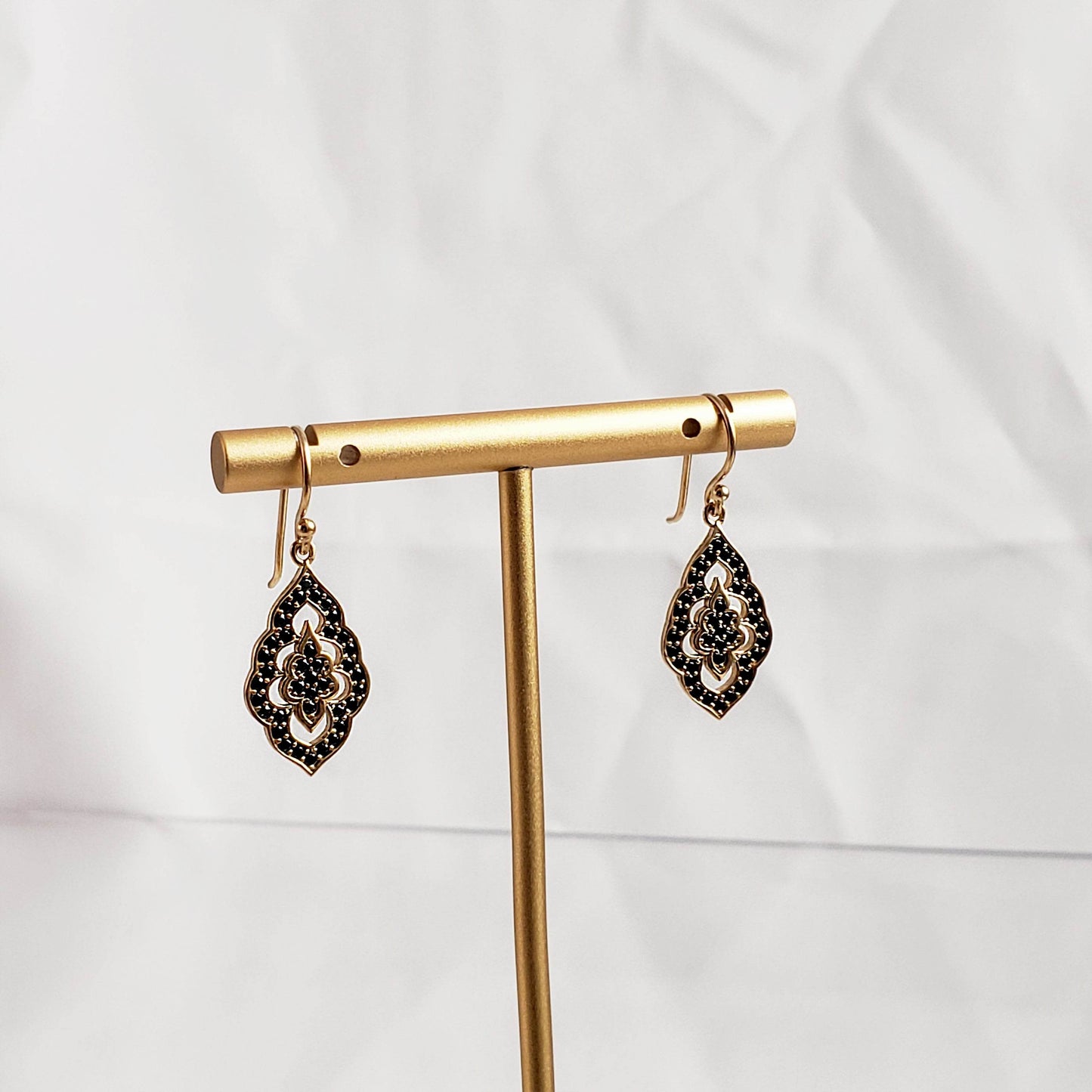 Elegant Black Spinel Turkish Drop Earrings - TurkishBling