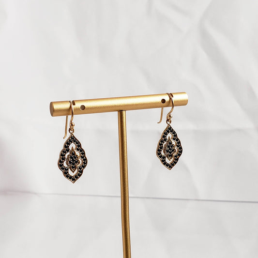 Elegant Black Spinel Turkish Drop Earrings - TurkishBling