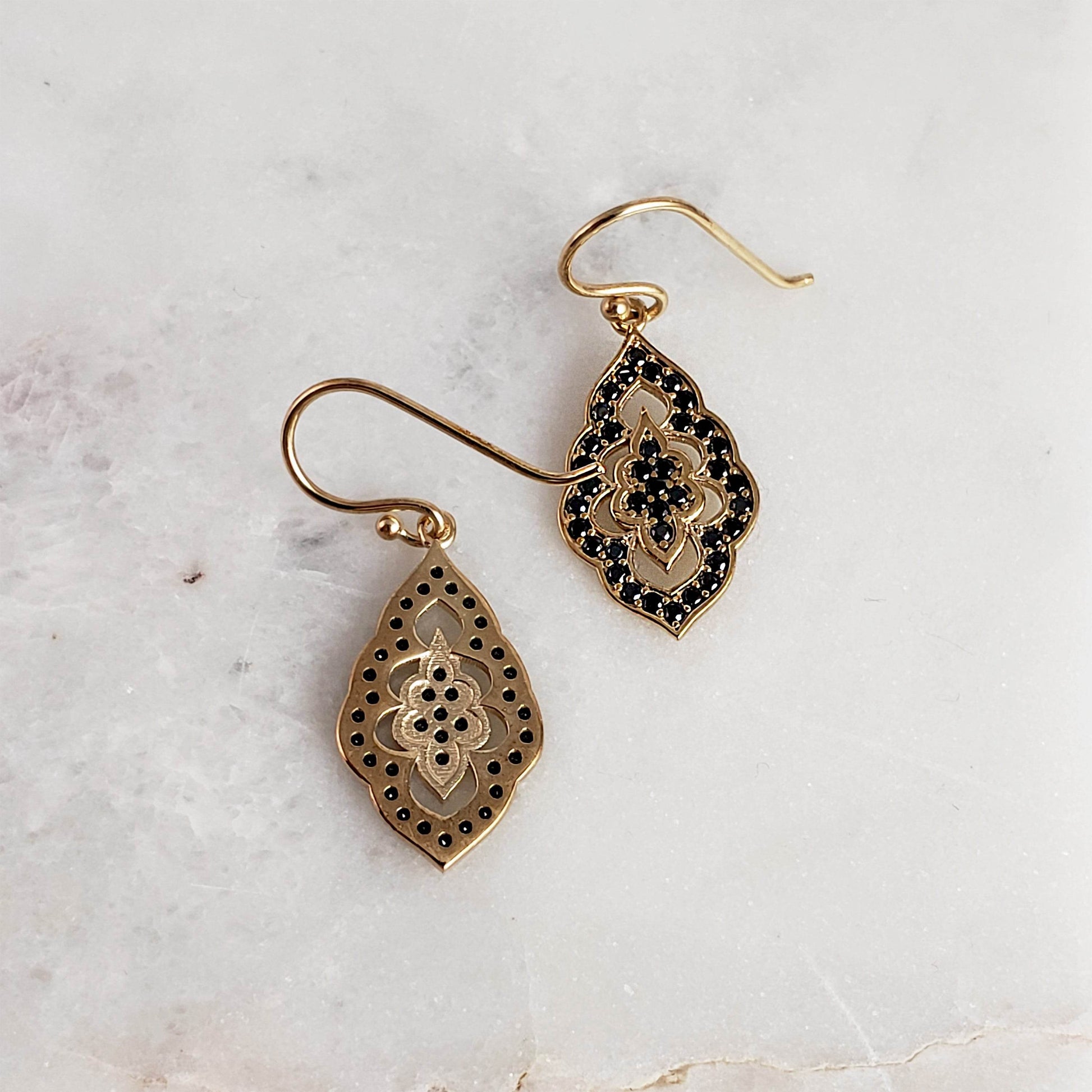 Elegant Black Spinel Turkish Drop Earrings - TurkishBling