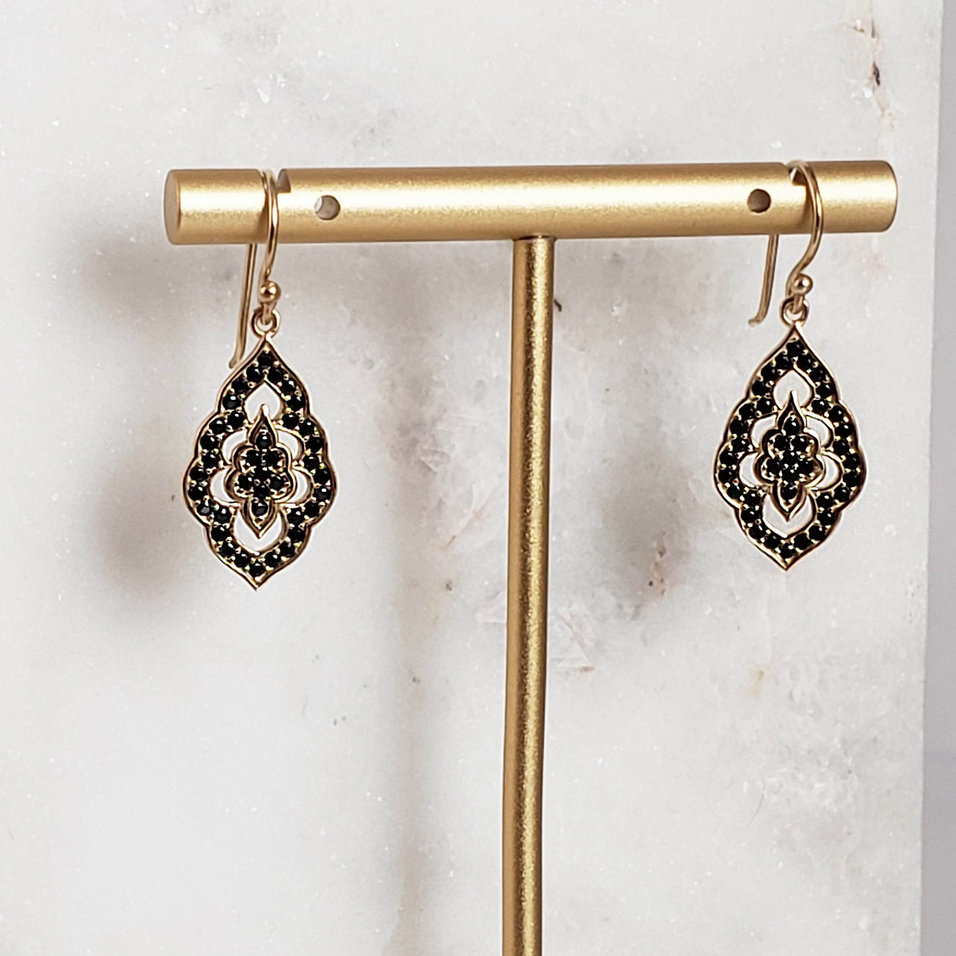 Elegant Black Spinel Turkish Drop Earrings - TurkishBling