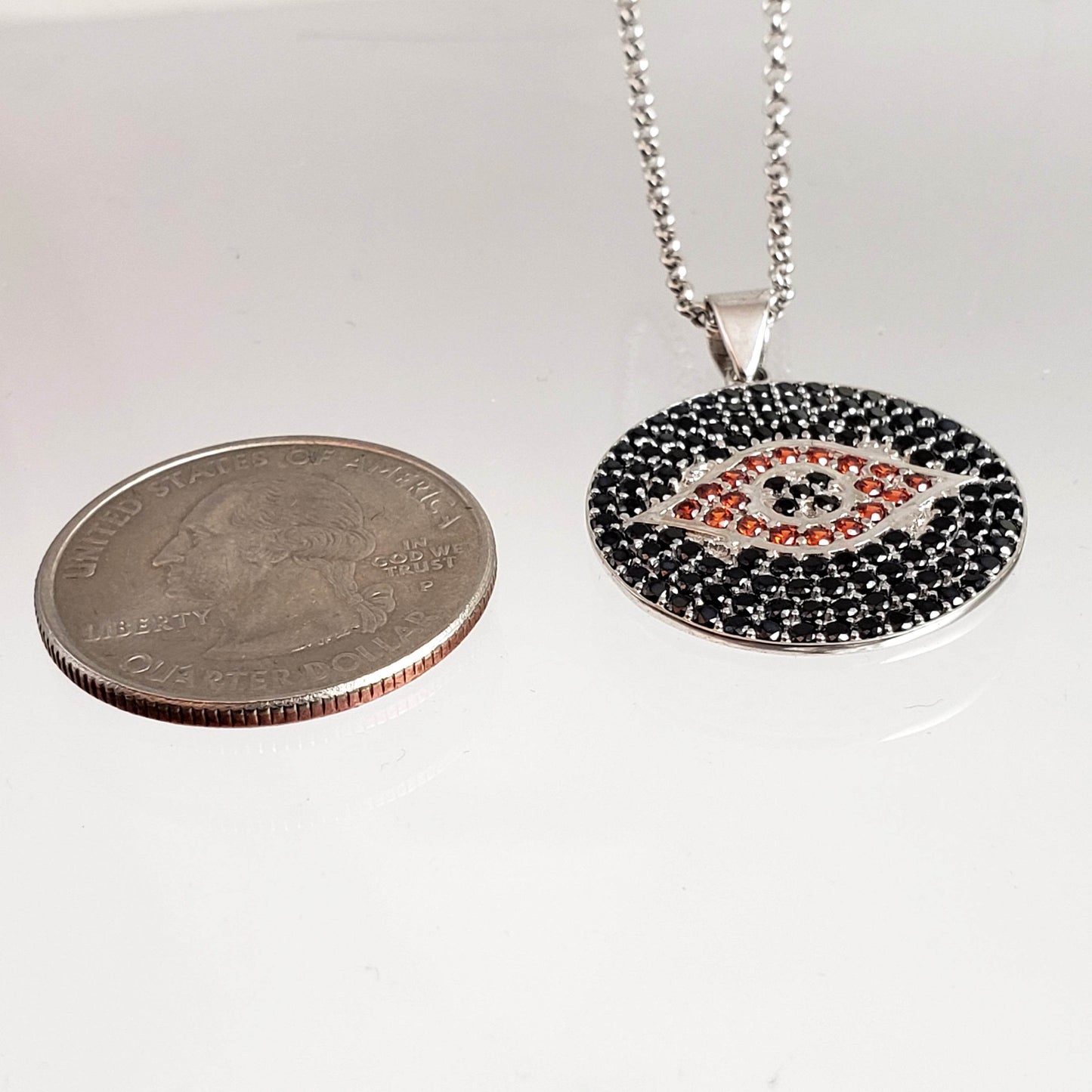 Sterling Silver Protective Evil Eye Medallion Gemstone Pendant Necklace - TurkishBling
