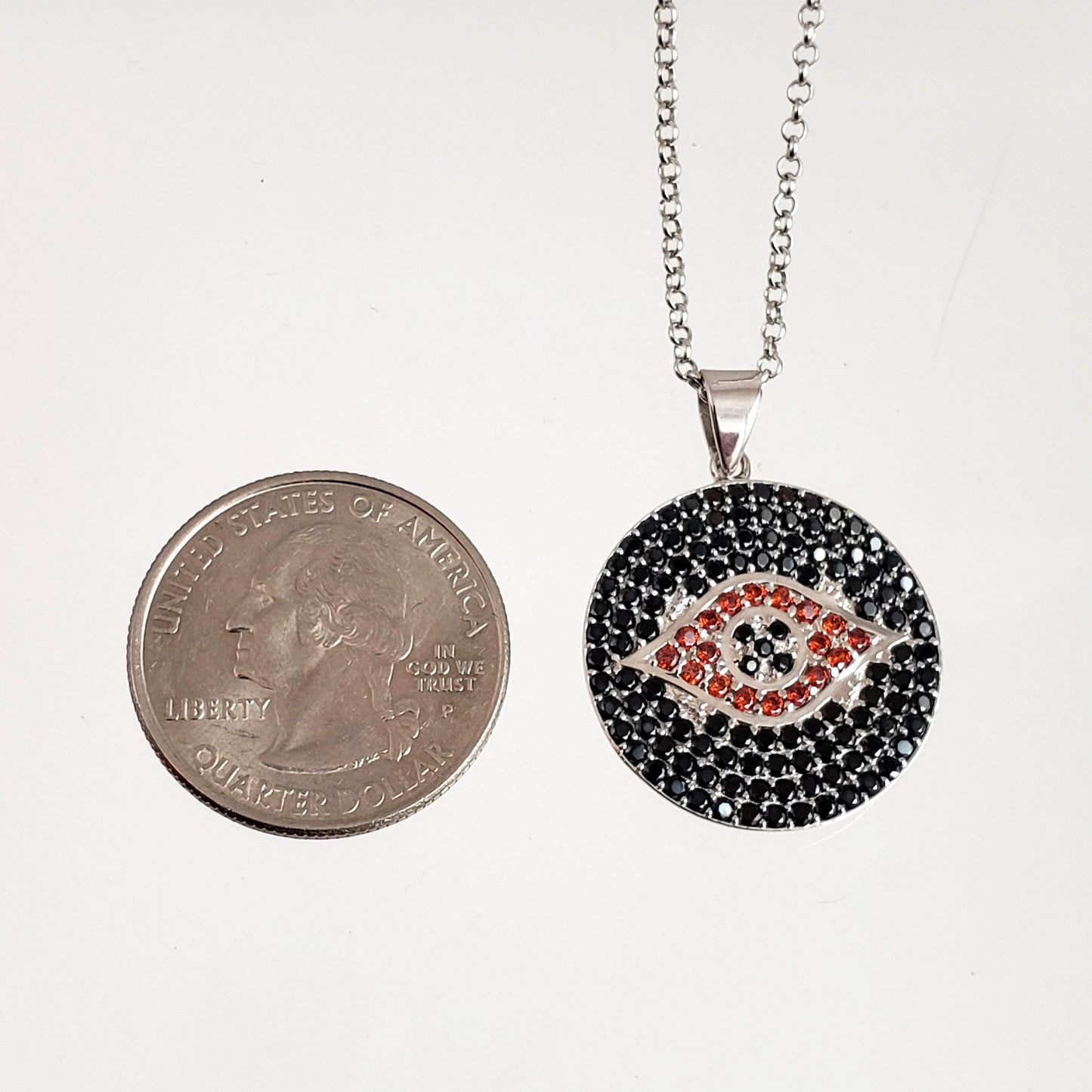 Sterling Silver Protective Evil Eye Medallion Gemstone Pendant Necklace - TurkishBling