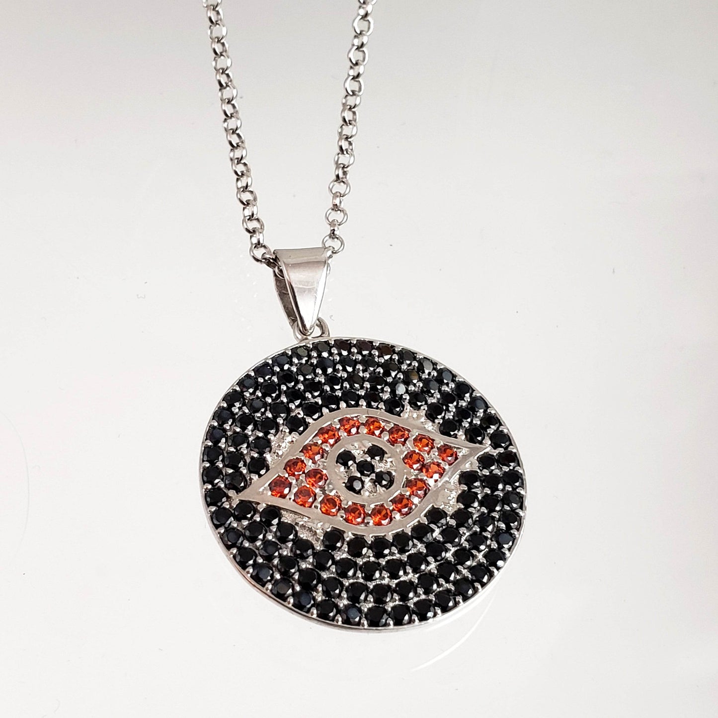 Sterling Silver Protective Evil Eye Medallion Gemstone Pendant Necklace - TurkishBling